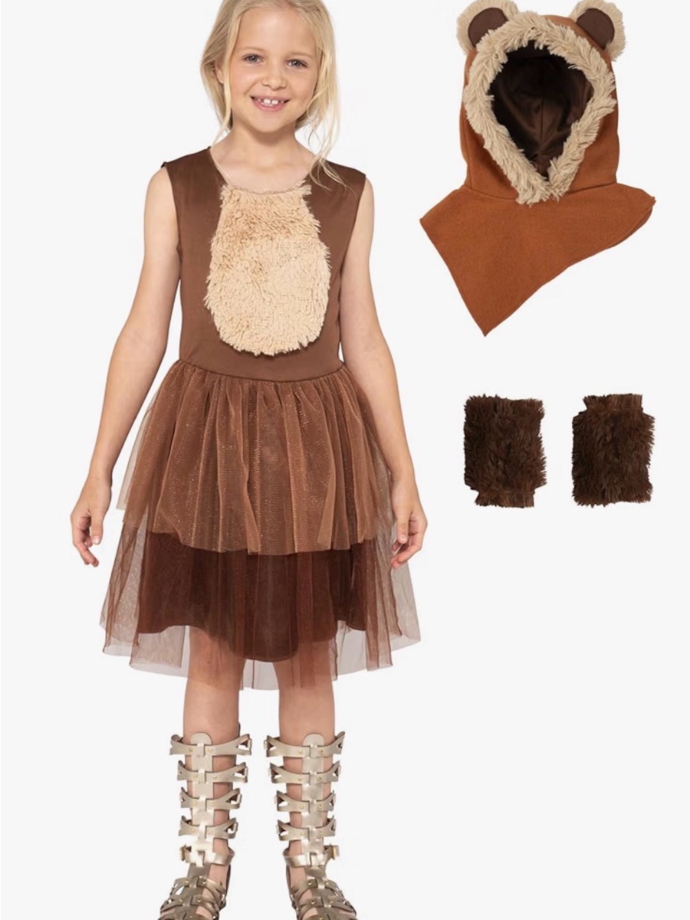 NEW Child L (10-12) Star Wars EWOK Costume Jazwares Tutu Dress Hood Cuffs - Picture 4 of 7